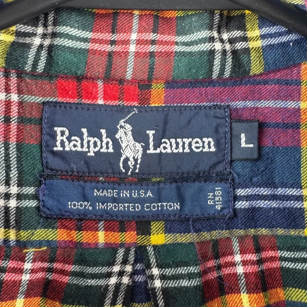 Vintage Polo Ralph Lauren Shirt Mens Large 80s Flannel Button Down Plaid USA